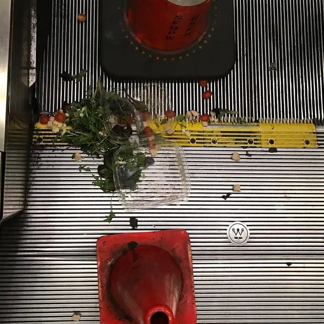 The escalator was blocked off and stopped. A goat cheese salad accident on Embarcadero tram station. Heavy stuff for any San Franciscan.